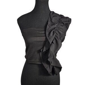 NWOT | One-Shoulder Ruffle Crop Top | Asymmetrical Architectural Detail | Large